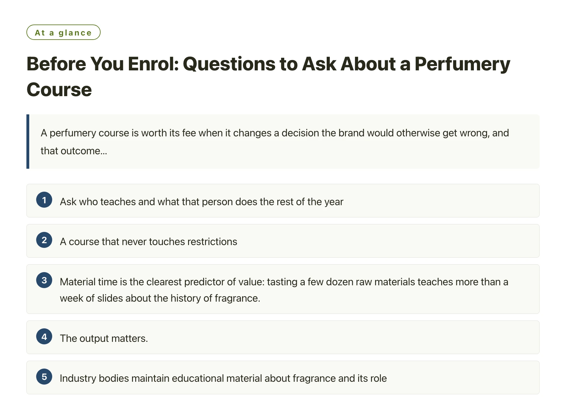 Before You Enrol: Questions to Ask About a Perfumery Course——全文要点速览