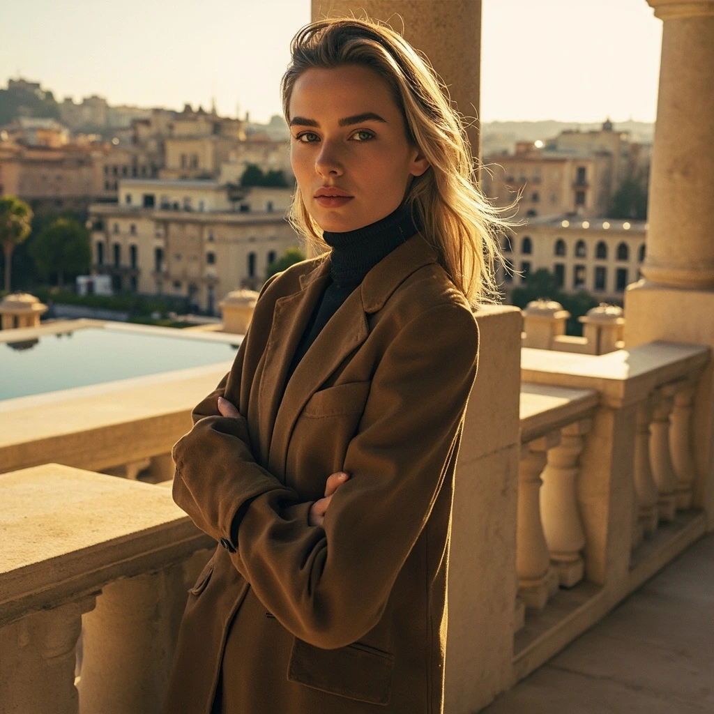Campaign shoot for a Spanish fashion house captured on location in Barcelona at golden hour.